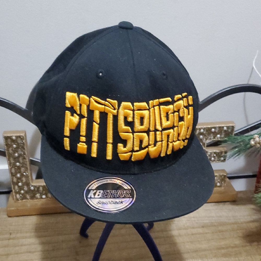 KB Ethos Pittsburgh Snapback Hat Black Yellow 3D Puff Embroidery Flat Bill Cap